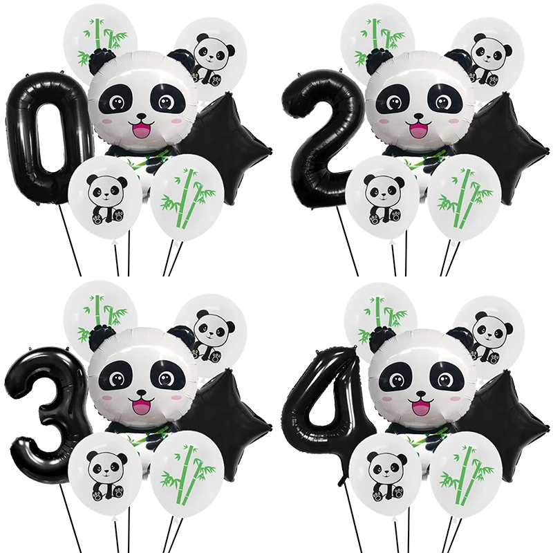 

7Pcs Cartoon Panda Bamboo Foil Ballon 32inch Black Number Balloons For Kids Animal Theme Birthday Party Decor Globos Baby Shower