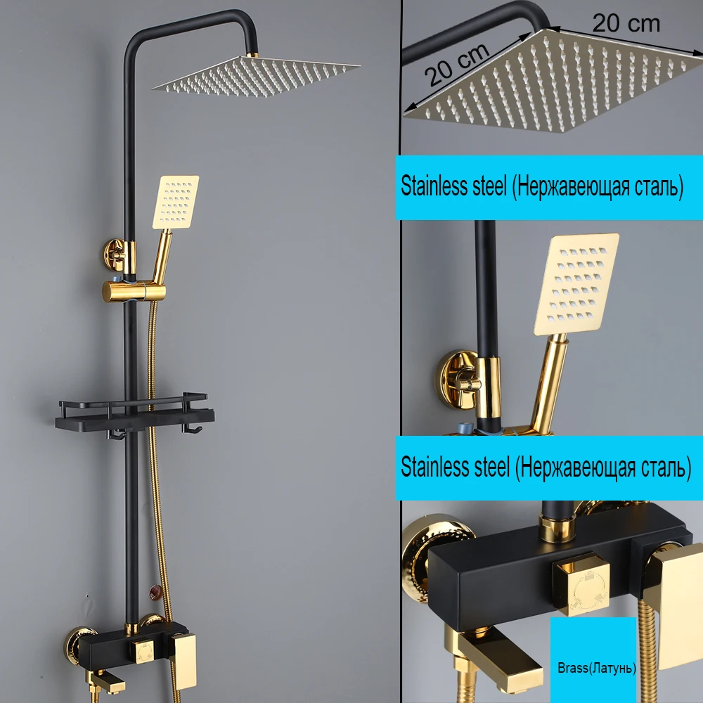 

Смеситель для душа JIEFADZ черный и золотой, 4 направления, с биде и полкой