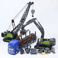 1 50 model car mini simulation engineering vehicle toy green excavator crane diecasts model toys for children boy gift collect
