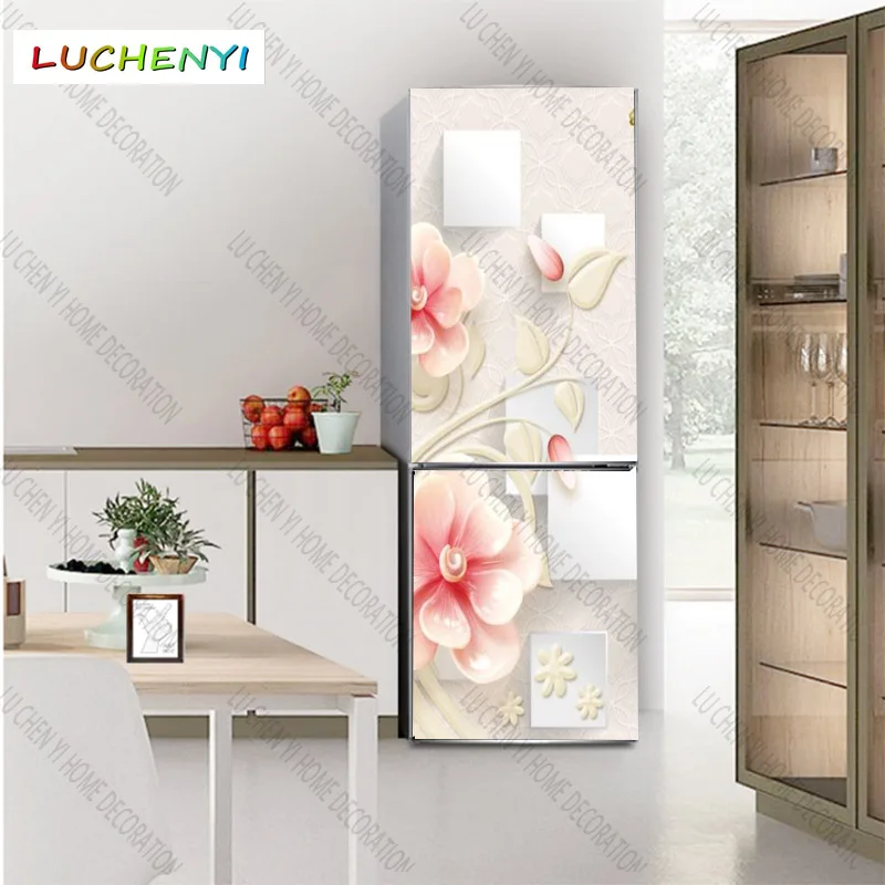 Наклейка на холодильник с синими птицами и цветами под заказ