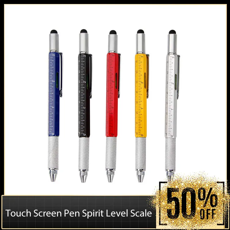 

Multi-function Tool Pen Spirit Level Scale Touch Screen 6 In 1 Metal Ballpoint Pen On-screen Stylus Bubble Level CM/inch Ruler