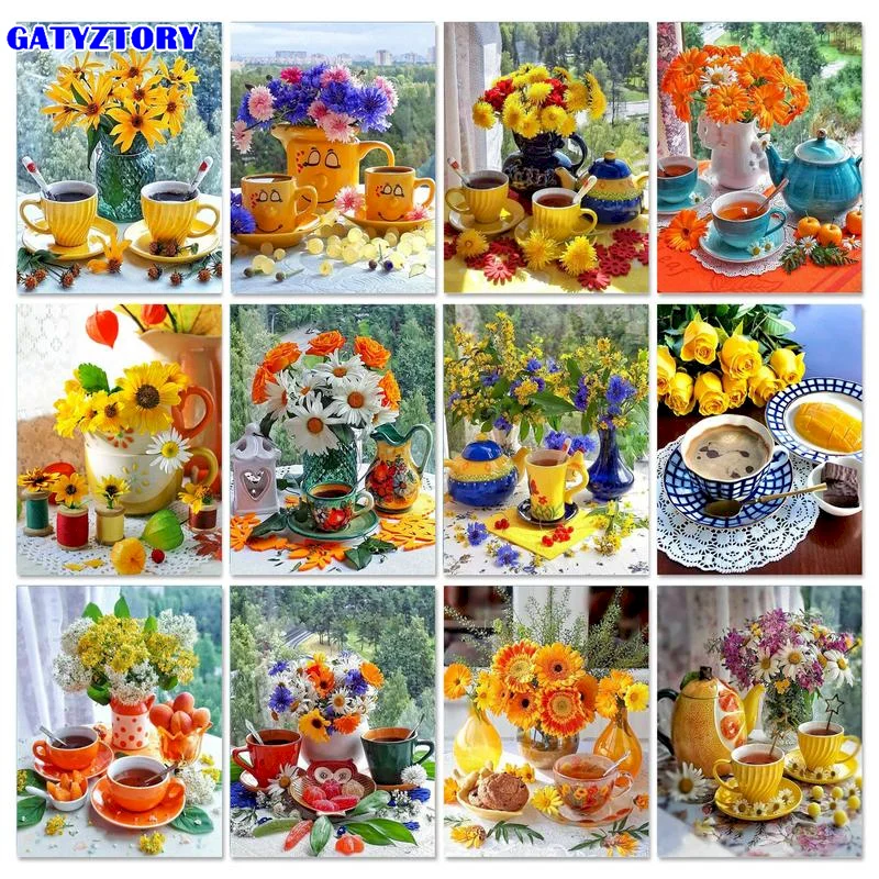 

GATYZTORY 60x75cm Painting By Numbers For Adults Flowers DIY Frameless Picture By Numbers On Canvas Unique Gift Home Decor
