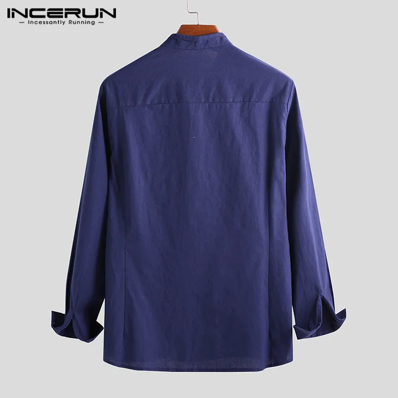INCERUN Fashion New Men Shirts Stand Collar Solid All-match Long Sleeve Streetwear Men Business Shirts Cotton Chemise Tops 2022
