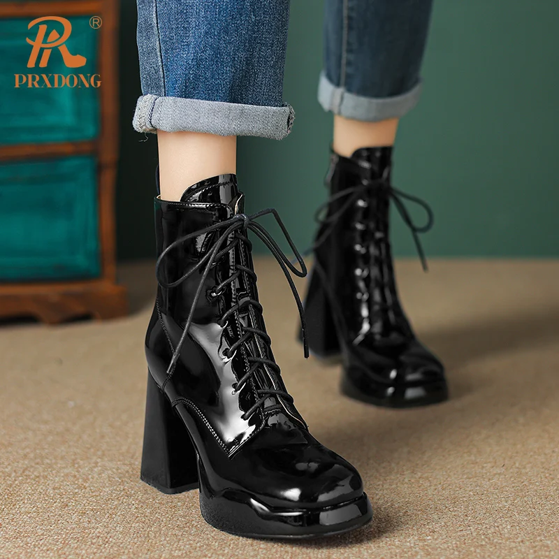 Женские ботильоны из натуральной кожи PRXDONG черные или абрикосовые на массивном