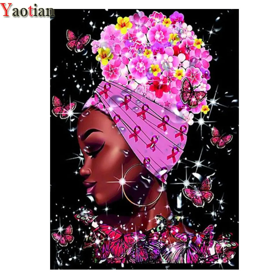 

Алмазная живопись «сделай сам», Африканская женщина, Бабочка, Алмазная мозаика, полный квадрат, круглая вышивка, Набор для вышивки крестико...