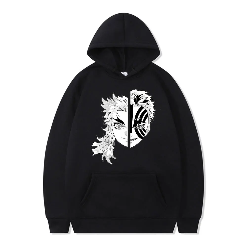 

Anime Demon Slayer T Shirt Rengoku Akaza Winter Long Sleeve Thick Simple Loose Casual Men Hoodie Harajuku Comic Print Hip Hop