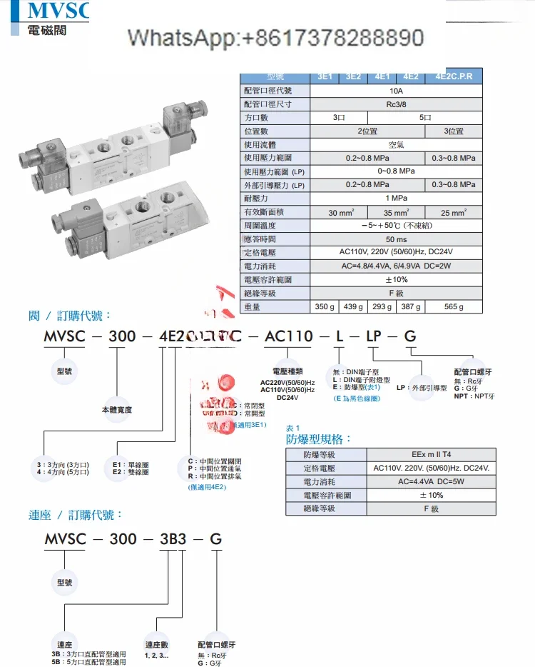 Тайваньский Золотой Соленоидный клапан MVSC-300-4E2C/4E2