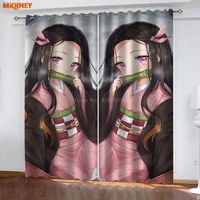 miqiney popular blackout curtains anime demon slayer curtain bedroom living room japan cartoon manga inch custom window drapes