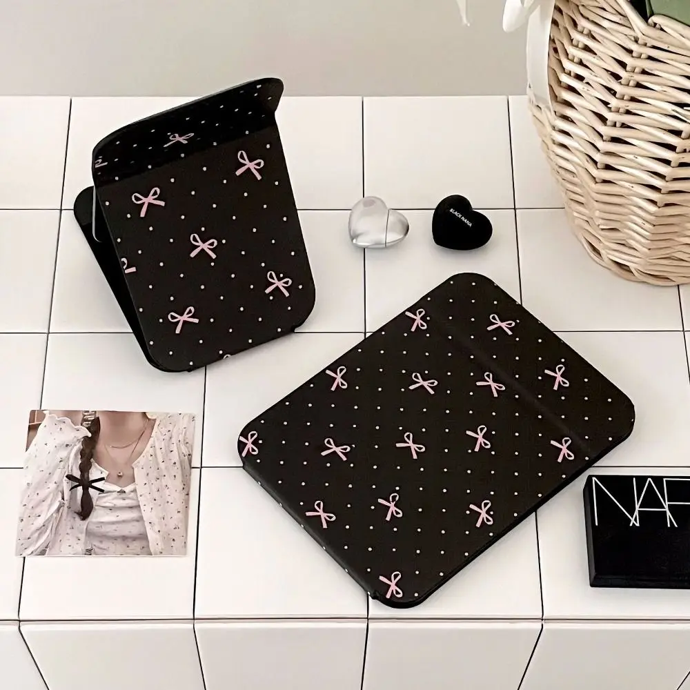 Настольная подставка из искусственной кожи зеркало с розовым бантом складное