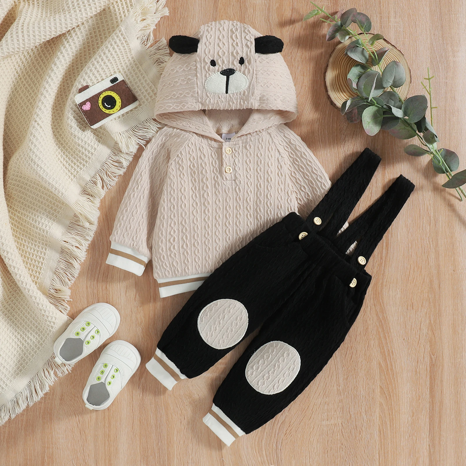 

Baby Boy Cute Clothes Set Cartoon Hooded Tops Hoodies Overalls Suspender Pants 3-36M Infant Toddler Kids Spring Fall Outfits