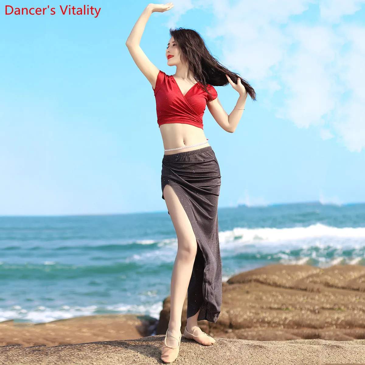 

Belly Dance Practice Clothes New Summer Color Blocking Cotton Training Outfits Top Skirt Indian Oriental Dancing Perforamnce Set