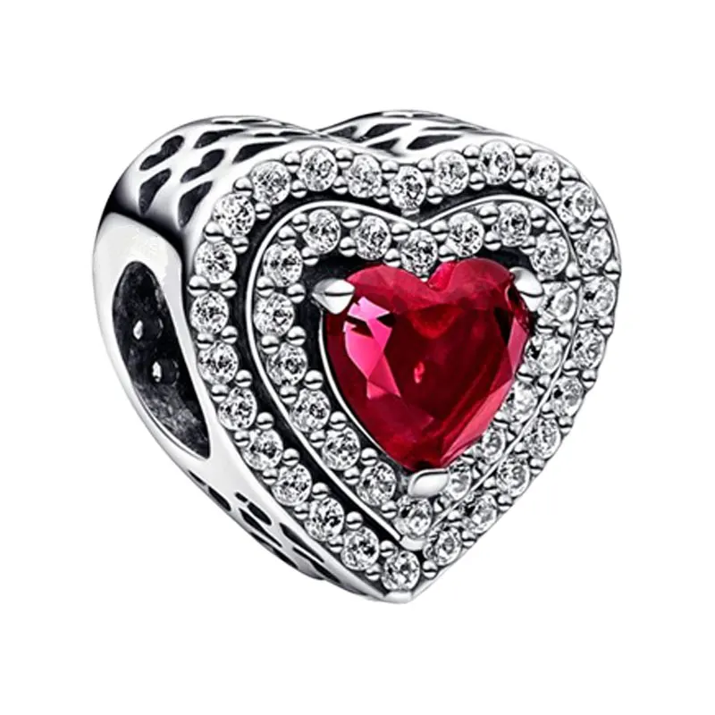 

Levelled Hearts Charms Beads For Women 925 Sterling Silver Jewelry Making DIY Bracelets Prong Setting Red Crystals Pave Clear CZ