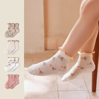 4 pairs 2022 summer baby socks girls lace princess childrens mesh socks 0 9 years old combed cotton cartoon childrens socks