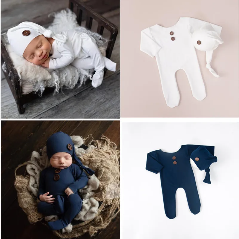 Newborn Photography Clothing Hat+Jumpsuit 2Pcs/Set Baby Photo Props Accessories Studio Infant Shoot Clothes Fotografia Outfits