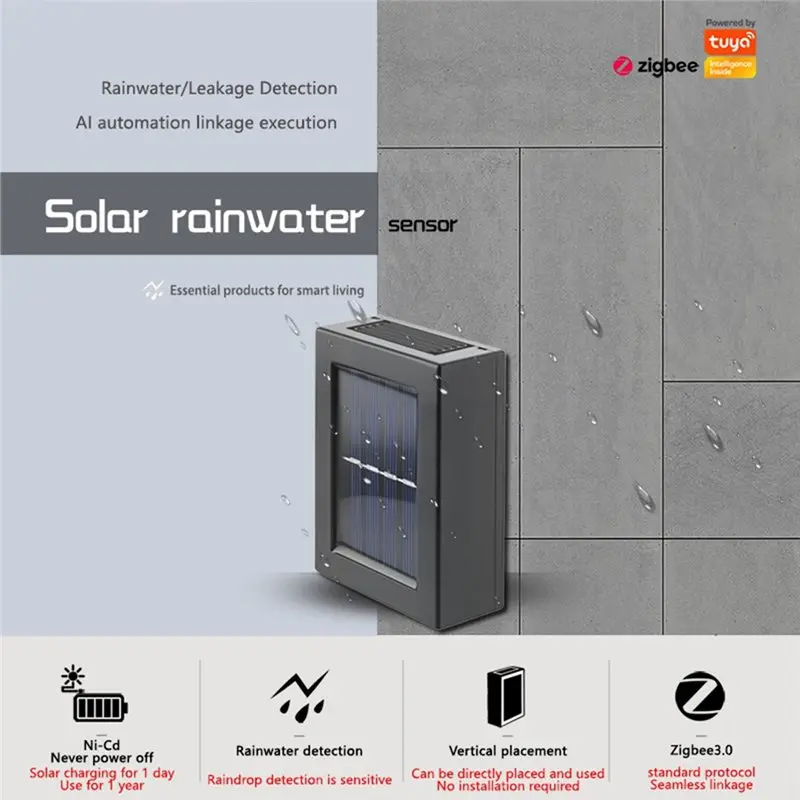 Фото Датчик дождя ABMR-Solar с интеллектуальным оповещением о протечках и переливах, требует шлюза №4