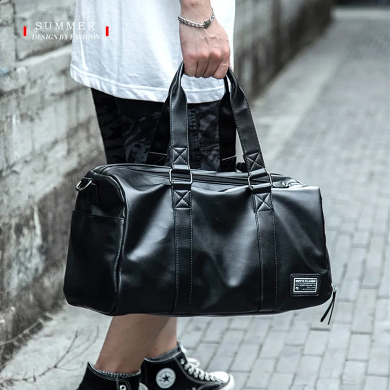 Large Capacity Leather Men Travel Bag Weekend Luggage Bag Fashion Man Duffle Handbag Sports Fitnes Bag With Shoes Pocket