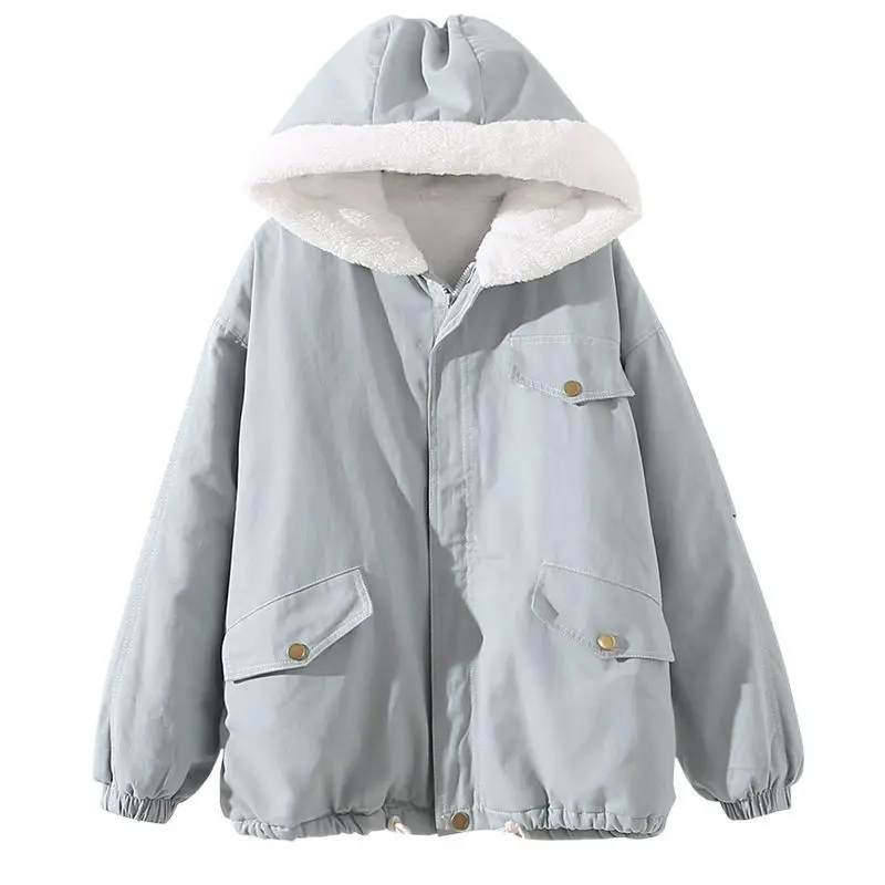 

Women Clothes Thickening Tooling Cotton Jacket Korean Hooded Bread Padded Jacket Short Autumn Winter Loose Student Cotton Coat