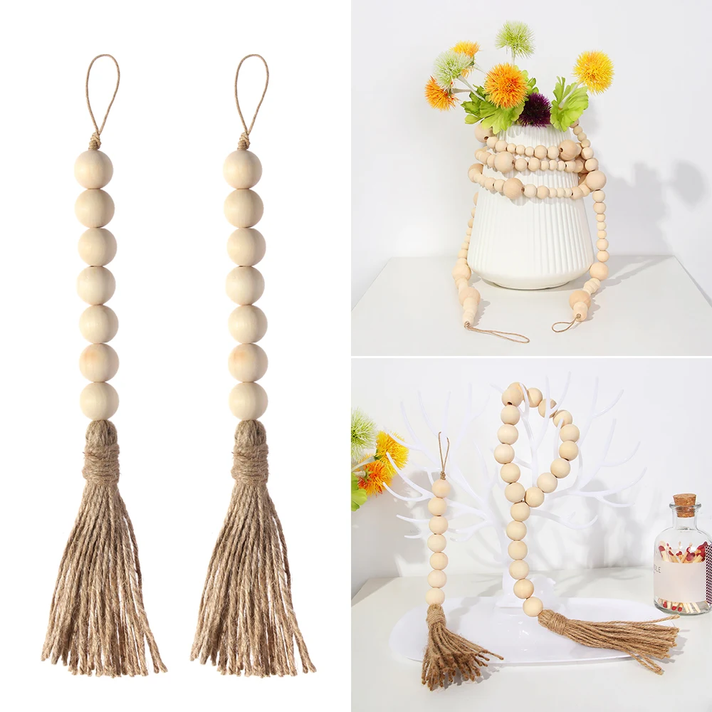 

Handmade Farmhouse Rustic Country Wood DIY Crafts Wooden Beaded Garland Home Decor Prayer Beads Wall Hanging