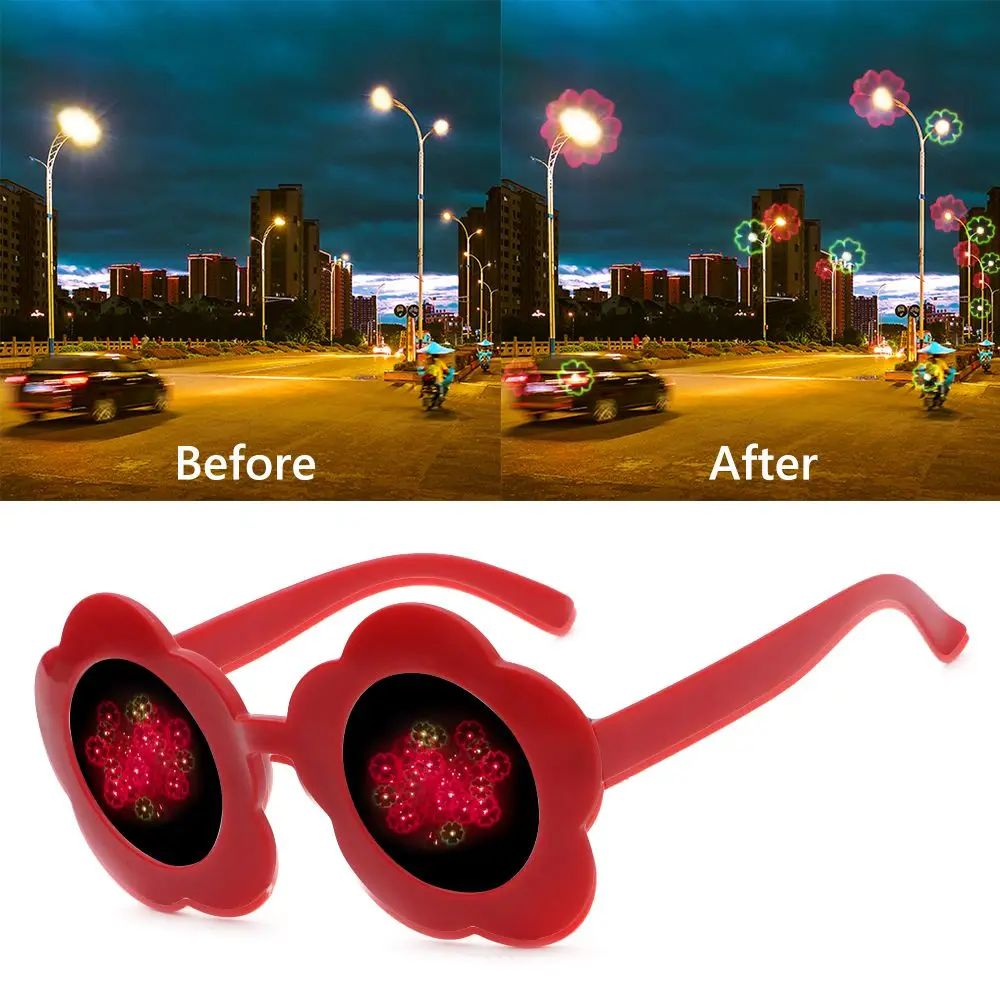 

Changing Eyewear Fireworks Diffraction Glasses Lights Change to Firework Shape Sunflower Shaped Special Effect Glasses