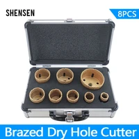 8 pcs dry drill m14 thread brazing hole saw set porcelain tiles crowns granite marble vitrified tile drill bits tools