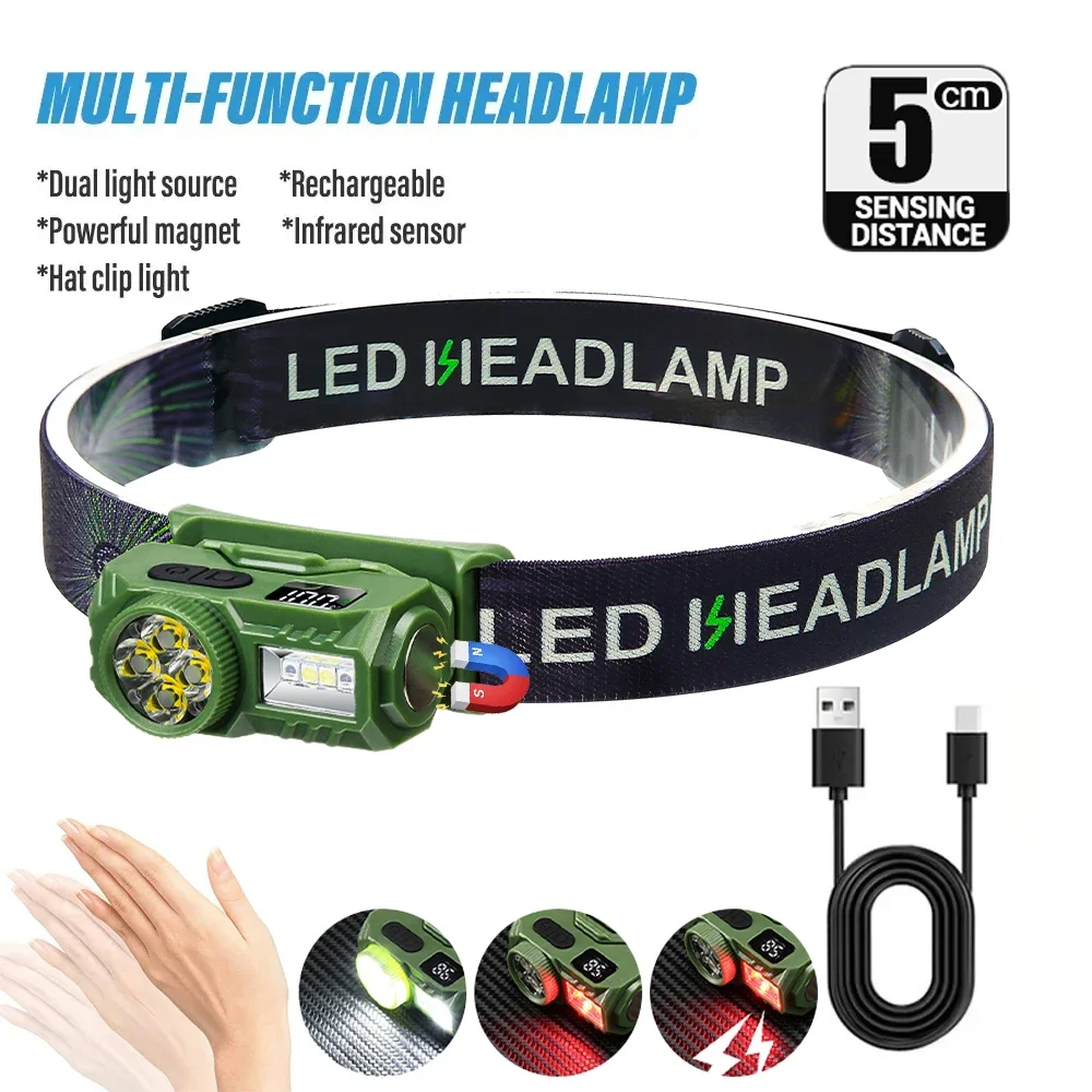 Миниатюрный индукционный налобный фонарь со встроенной батареей и магнитом