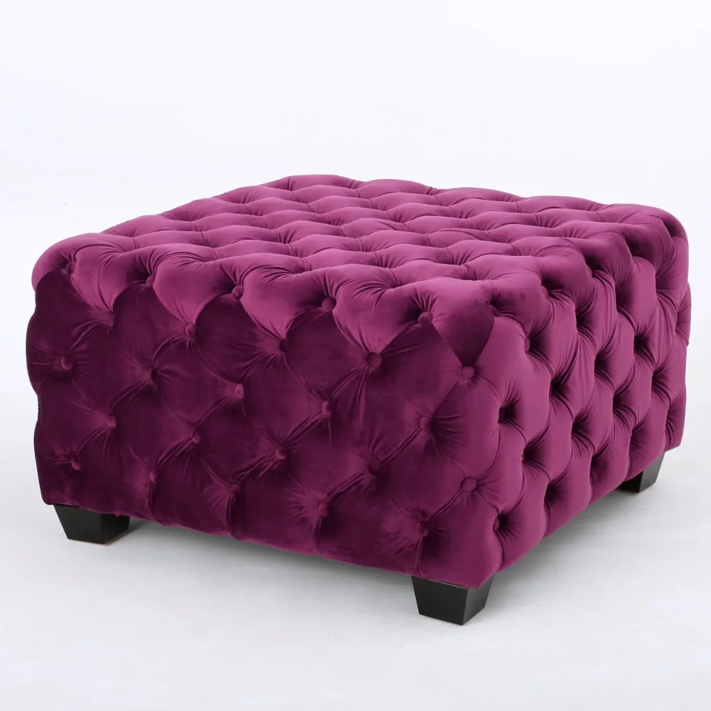 

Noble House James Modern Glam Button Tufted Velvet Ottoman, Fuchsia and Dark Brown