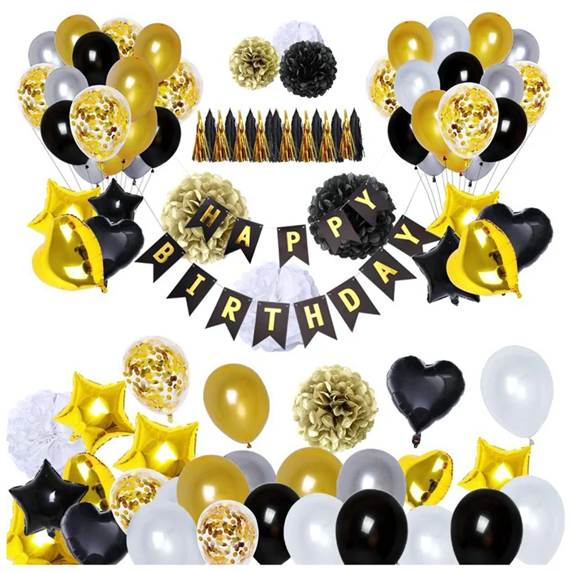 

Birthday Decorations Black Gold Balloon, Happy Birthday Balloons Gold Confetti Happy Birthday Birthday Supplies