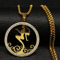 fashion mermaid crystal stainless steel pendant necklace women gold color long necklaces jewelry colgante n9s08