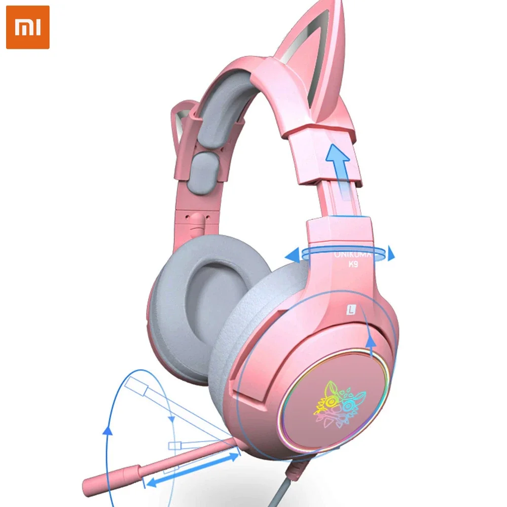 Xiaomi RGB  cuffie Stereo cuffie rosa rimovibile Cat Ear USB cablato con riduzione del rumore del microfono cute Girl enlarge