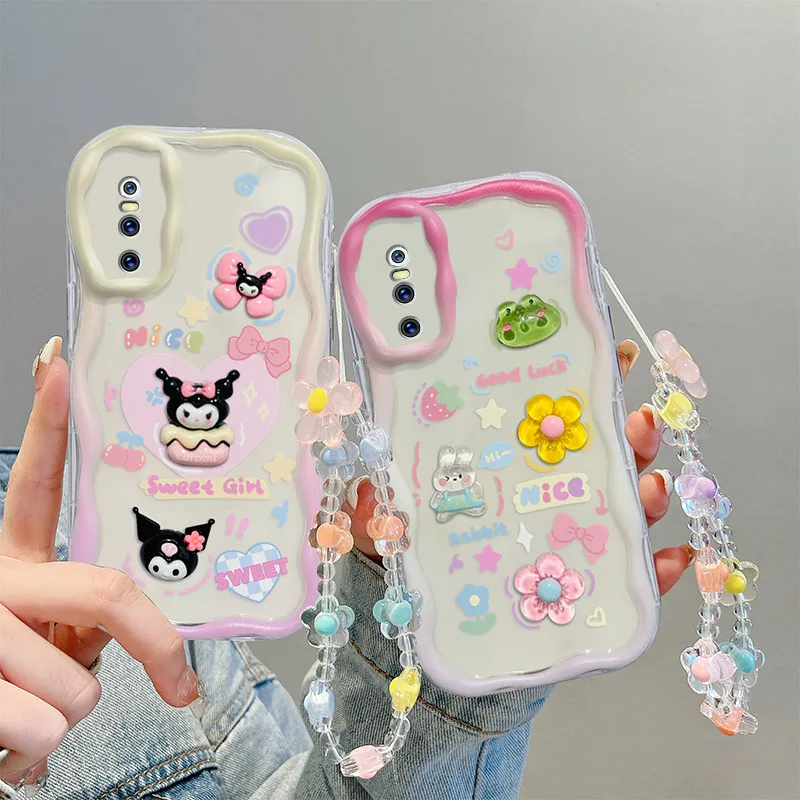 

Fashion Wavy Edge Cute Creamy Cartoon Animals Phone Case For Vivo V15 Pro Vivo S1 Pro Hand Strap Bracelet Case Cover