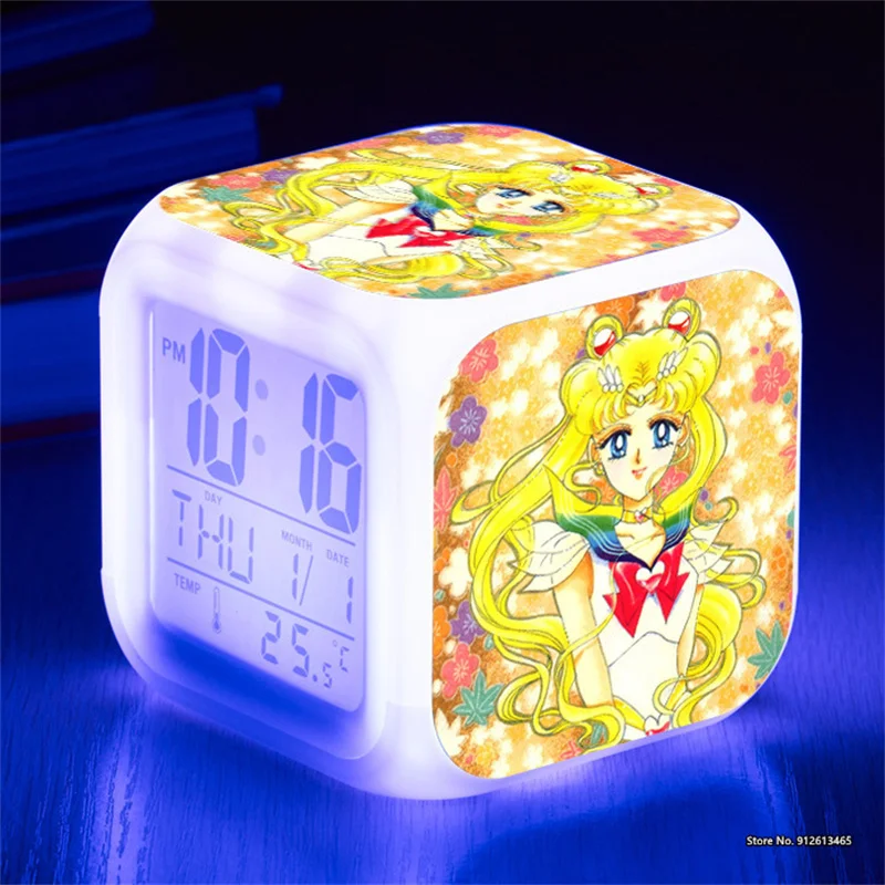 

Мультфильм Сейлор Мун печатная планшетофон светодиодный бесшумный Рабочий стол квадратные часы креативная фотография