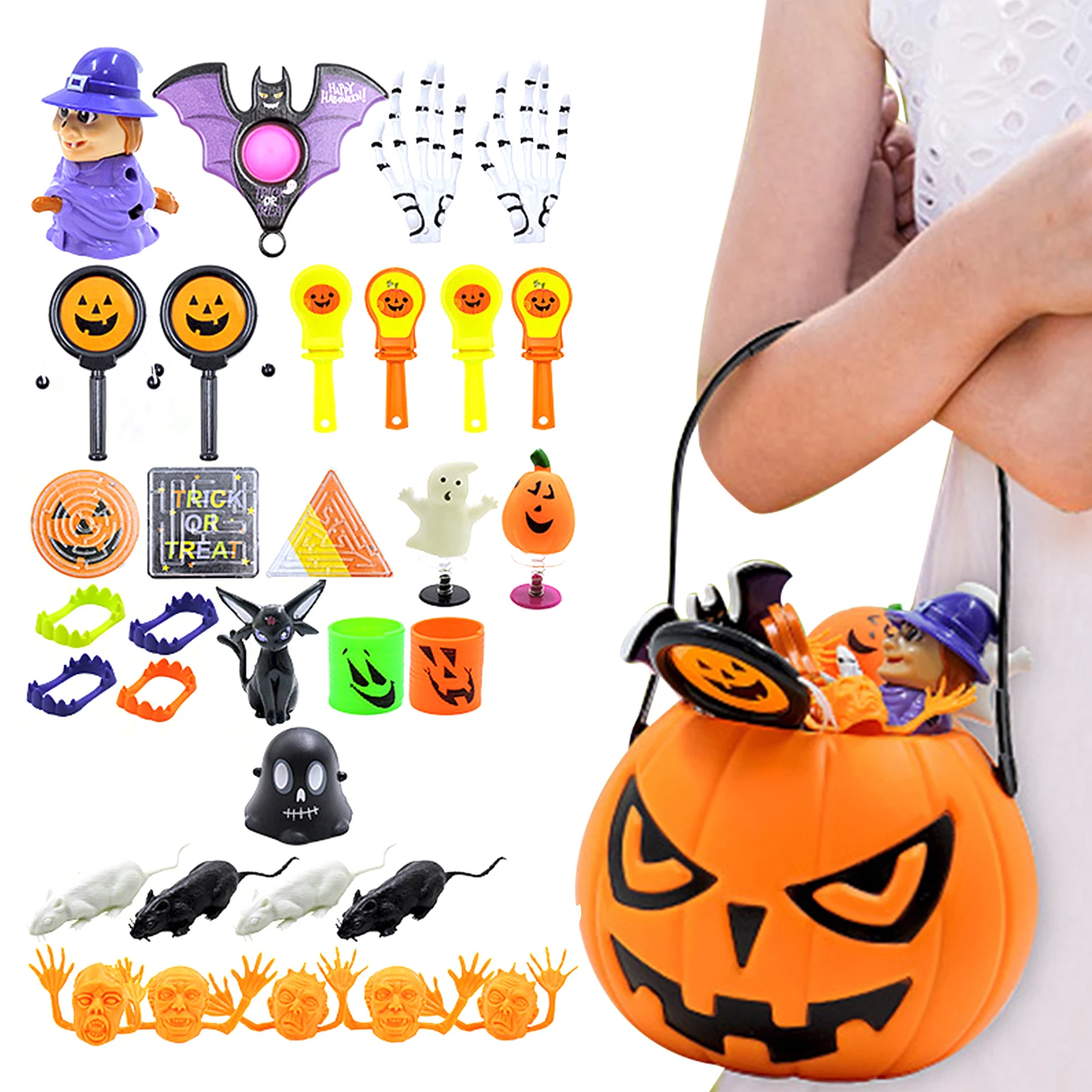 

35pcs Halloween Party Favors Set Halloween Toys Set With Braces Ghost Bat Witch Mouse Toys Halloween Trinkets For School