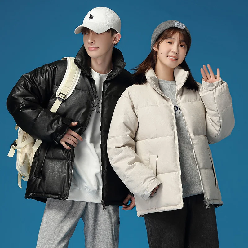 

-25degree Unsex Women Men Winter PU Leather Parkas Coat Solid Thicken Super Warm Windproof Waterproof jackets snow coat