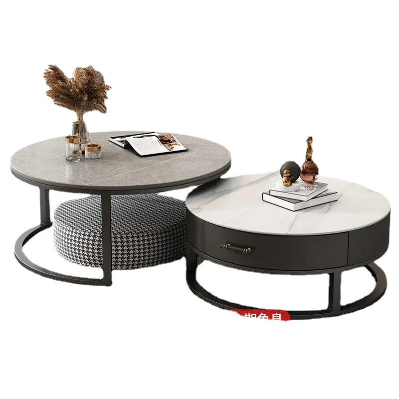 

Xl Stone Plate Coffee Table Light Luxury Italian Living Room Home round Small Apartment TV Cabinet Unit
