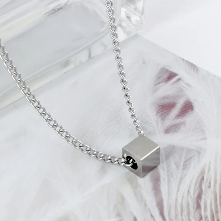 

Square Necklace Chain Stainless Steel Necklace women men's simple long chain Square Pendant Necklace statement lovers jewelry