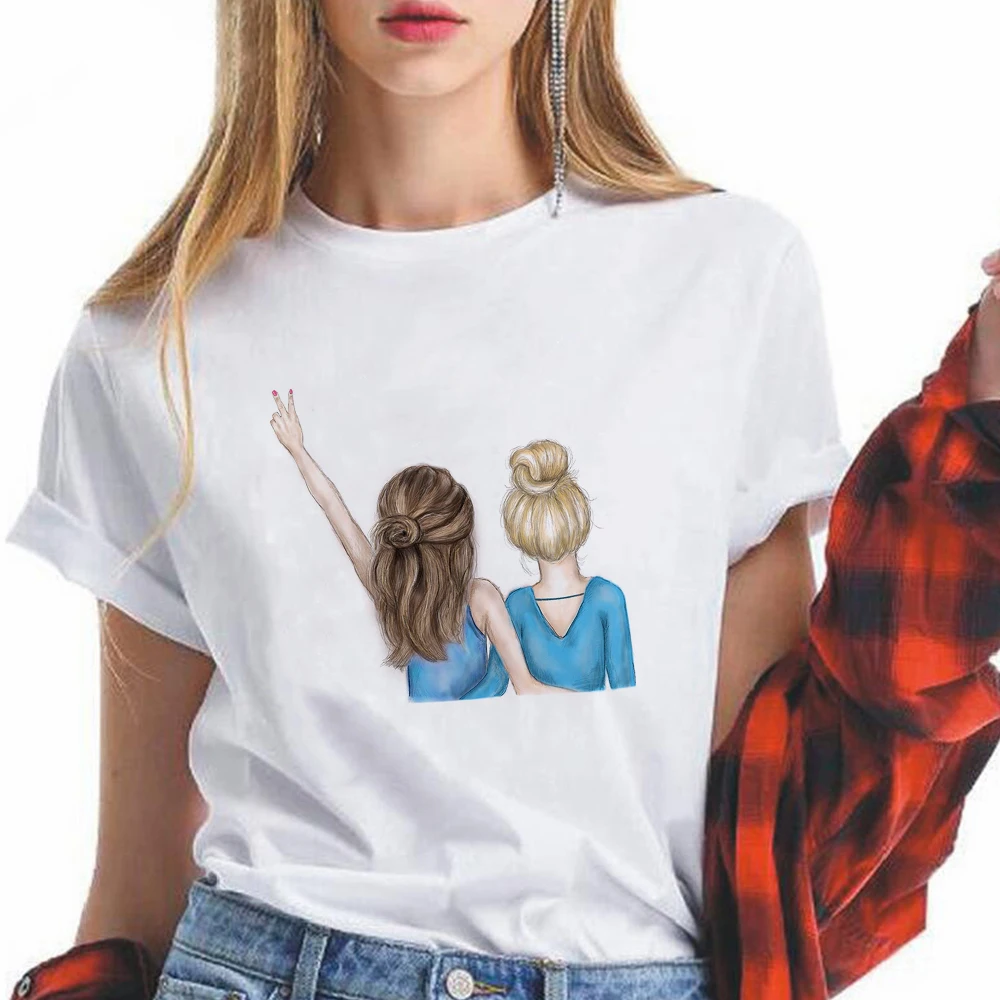 

Cute Print Women T Shirts 2022 New Girl Power Sisters Short Sleeves Summer Trend Fashion Soft White Crew Neck Streetwear Tops
