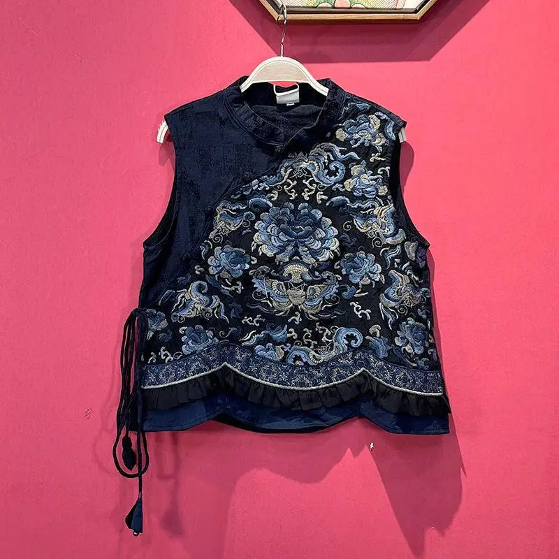 2022 вышивка qipao винтажный Китайский элегантный хлопковый льняной жилет без