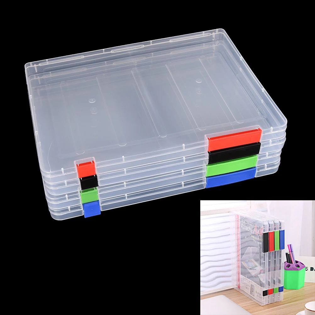 

A4 Transparent Storage Box Plastic Document Paper Filling Folder Office Supplies