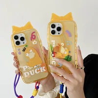 silicone case pokemon up duck bow bow iphone 13 12 mini 11 pro x xr xs max 7 8 6 plus phone case with lanyard