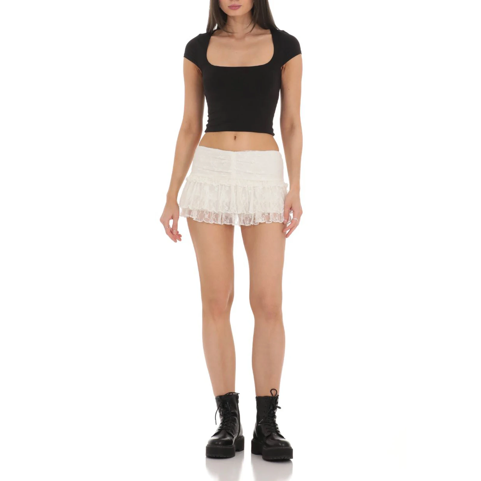 Летние женские кружевные мини-юбки повседневная эластичная юбка с оборками для