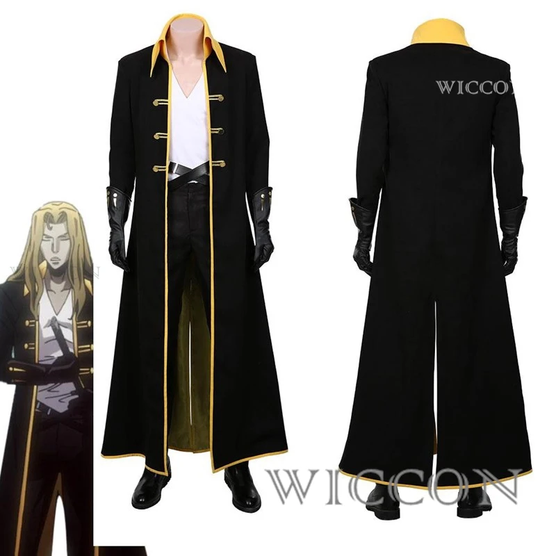 Фото Castlevania Adrian eleaepes Arukado Alucard Косплей Костюм Парик Наряд Аниме Стиль Хэллоуин Вечеринка Ролевая Игра Мужской Костюм Пальто Брюки №2