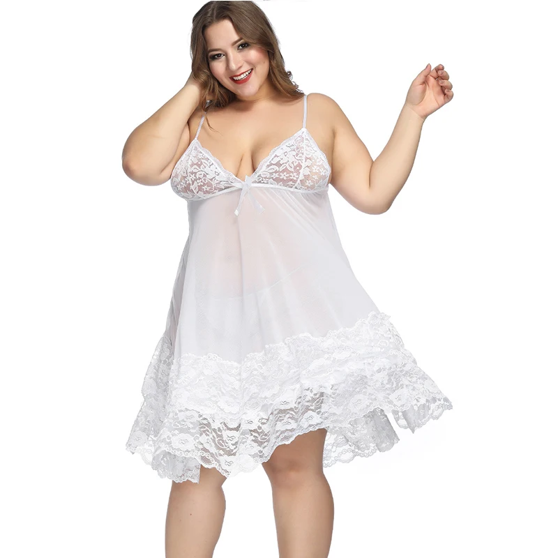 7XL Plus Size Women Nightdress Sexy Nightwear Lace Large Nightgown Set Sleepwear Dress Sexy Nightwar Sleep & Lounge For Women