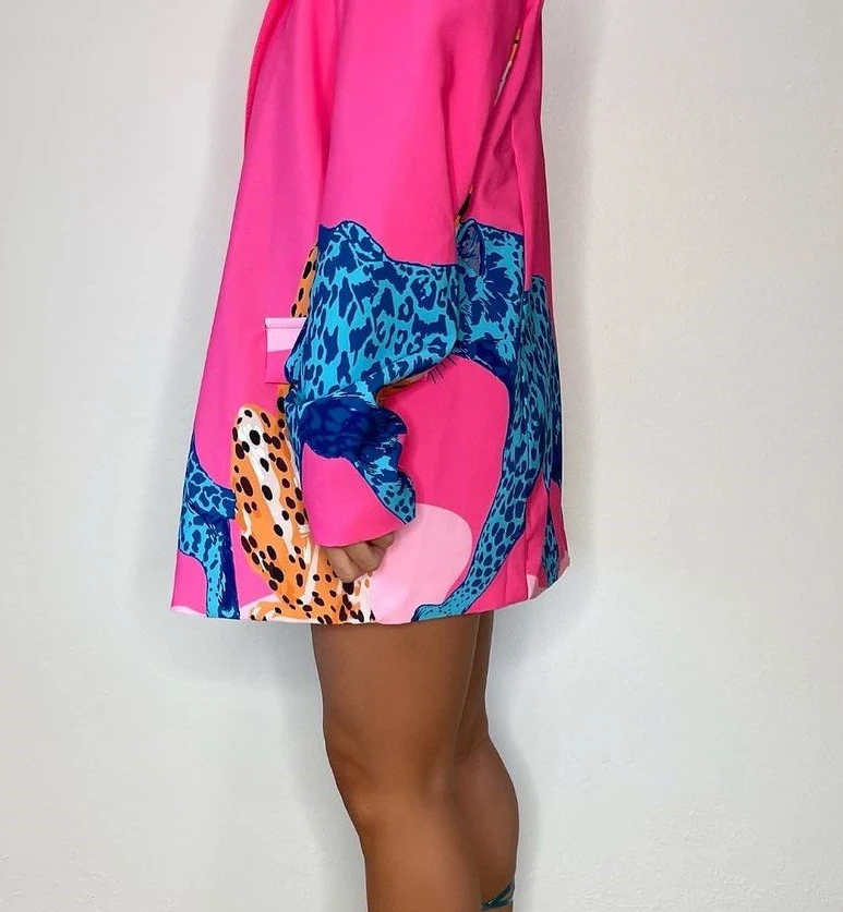 Женский леопардовый Блейзер на одной пуговице с длинным рукавом |