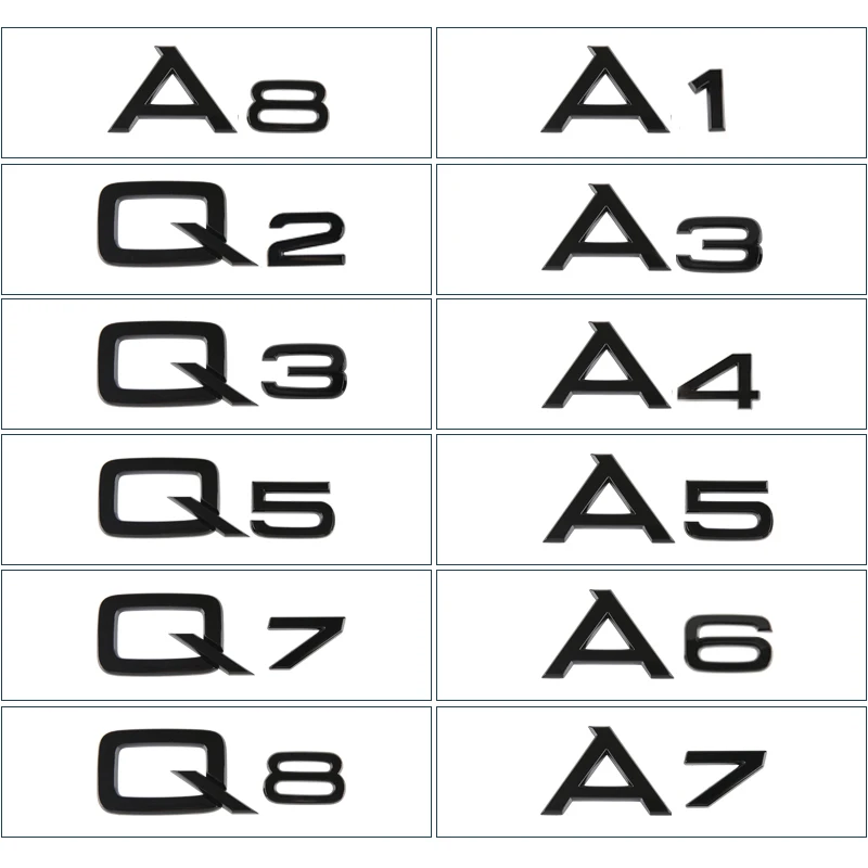 3d-значок из АБС-пластика с буквами в багажнике автомобиля, логотип, эмблема, наклейки для Audi A1, A3, A4, A5, A6, A7, A8Q2, Q3, Q5, Q7, Q8, TFSI, TDI 3,0 T
