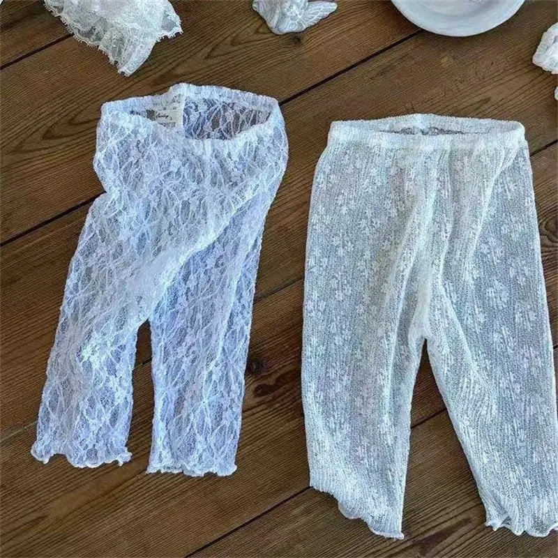 

2022 Newborn Baby Girl Fashion Pants Thin Breathable Hollow Out Lace Flower Trousers Kid Girls Summer Exquisite Clothes