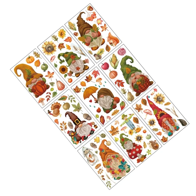 9 листов осенний гном на окно цепляется урожай кленовый лист ПВХ наклейки