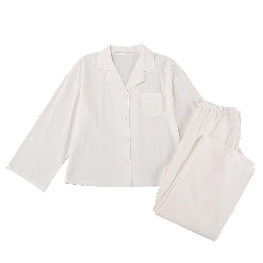 White Cotton Linen Women Pajamas 2023 Homewear Nightwear For Women Loose Full Sleeve Sleepwear