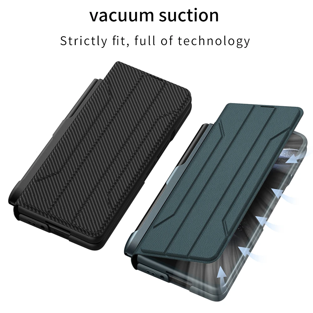 Side S Pen Holder Cover for Samsung Galaxy Z Fold 5 Case Leather Stand Cover with Front Glass Film Armor Fundas