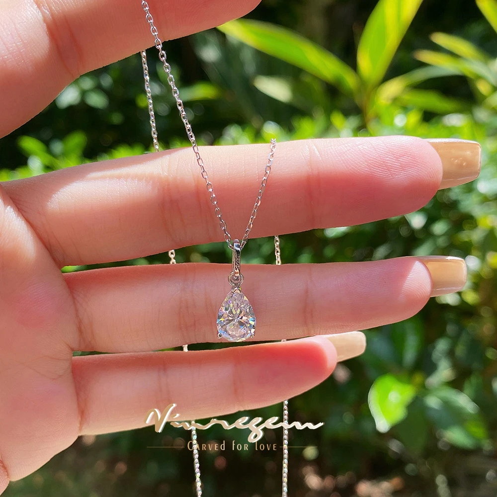 

Vinregem Pear Cut 5*7MM Lab Created Sapphire Gemstones Water Drop Pendant Necklaces 925 Sterling Silver Jewelry Free Shipping