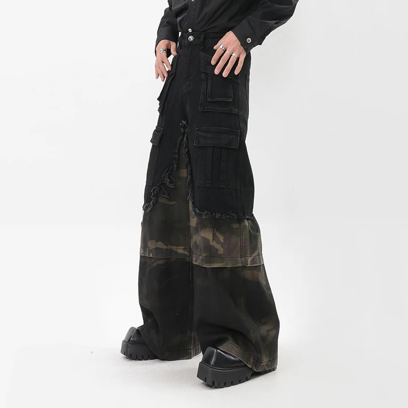 FEWQ камуфляжные мужские джинсы винтажный дизайн рабочая одежда широкие брюки